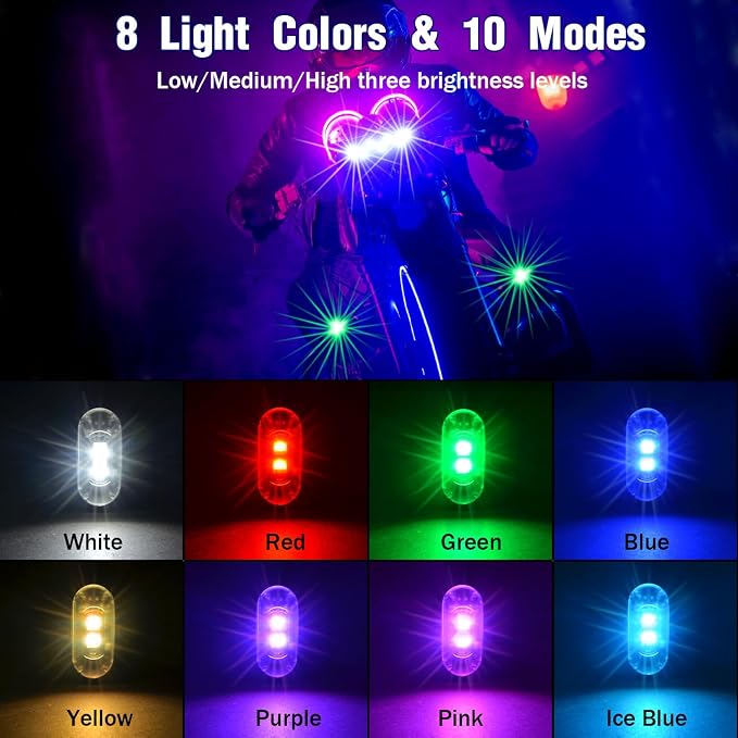 6PCS Wireless LED Strobe Lights with Remote Control, 8 Colors Rechargeable Led Lights Anti-Collision LED Emergency Warning Lights for Car Motorcycle Bike Drone Aircraft - Image 2