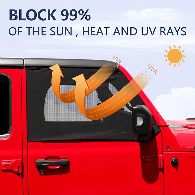 sukemichi Side Car Window Sunshades for Jeep Wrangler JK JL Gladiator JT Accessories, 2 Pcs Front Window Sun Shade Privacy Full Covers/Half Shade for Jeep Wrangler, Window Curtains for Baby Protection - Image 3