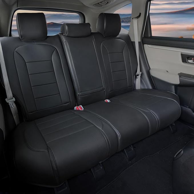 Lolcar CRV Seat Covers Custom Fit for Honda CRV 2017 2018 2019 2020 2021 2022,Leather Car Seat Cover Full Set for Trucks SUV,Waterproof Car Seat Cushion,Faux Leather (Black) - Image 2