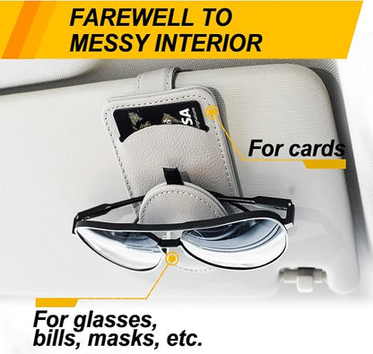 Sunglass Holder for Car Visor, Magnet Adsorbed Sunglasses Holder for Car Accessories Parts, Leather Car Sunglass Holder, Car Visor Sunglasses Clip for Glasses Cards (2PCS, Gray) - Image 2