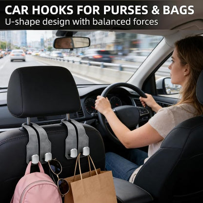 Car Seat Headrest Storage Hooks - 2 Pack Dual Hangers Design Organization Accessories, Car Interior Gadgets to Add Extra Holder and Hook for Purses,Bags,Coat and Handbag - Image 7