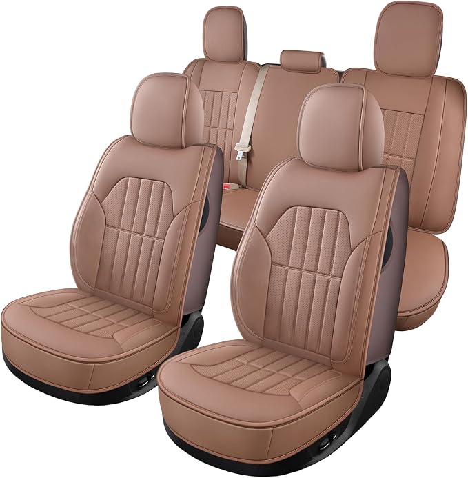 Truckiipa Seat Covers for Dodge Ram 1500 Full Set, Full Coverage Waterproof Leather Protectors Pickup Truck Accessories, Custom Fit for 2002-2026 Ram 1500 2500 3500 Crew Mega Cab,Brown by Truckiipa
