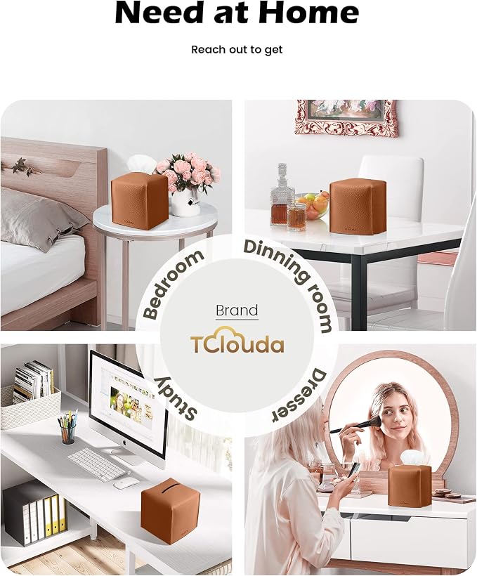 Tissue Box Cover for PU Leather, Modern Simple Solid Color Holder Square Tissue Bag, Ideal for Bathrooms,Office,Car,Nightstand,Outdoor Tent,Dining Table,5"X5"X5", Double Camel - Image 4