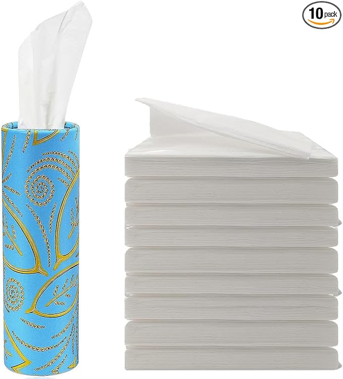 Refillable Car Tissue Holder Dispenser, Facial Tissue Travel Packs | Napkins Holder Refill, Round Tissue Box Organizer with 9 Packs Tissues Auto Travel Car Tissues Refills, 3-Ply Soft 270 Sheets by KEQMILAD