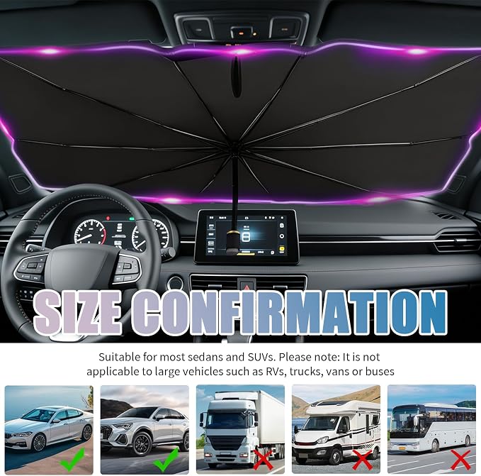 Car Windshield Sun Shade,Foldable Sun Shade for Car Windshield for Blocking Sunlight,Titanium Silver Windshields Umbrella Suns Shades for Cars with Storage Pouch - Image 7