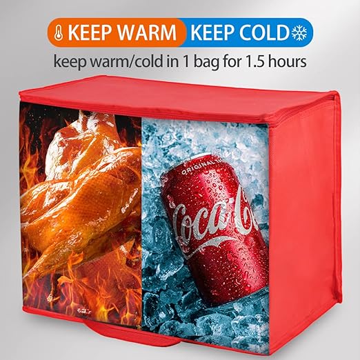 Bodaon 2-Pack Insulated Reusable Grocery Bag with Secure Top, X-Large Insulated Food/Pizza Delivery Bag, Frozen Foods Cold, Cooler Shopping Bags, Red - Image 3