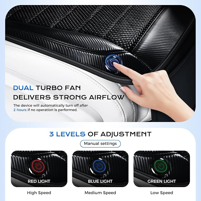Coverado Cooling Car Seat Cushion, Ventilated Seat Cover with 2 Turbo Fans, Cooling Car Seat Covers Cooled Seat Pad Universal Fit for Most Car SUV Truck, Black - Image 4