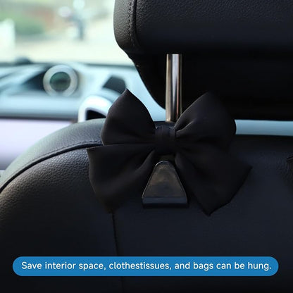 2 Pack Bow Car Seat Headrest Hooks, Black | PVC construction, snap-on installation, holds bags purses or umbrellas, fits most cars and trucks, car interior accessories - Image 3