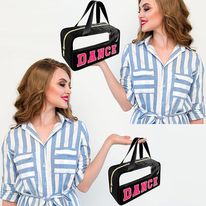 Bunliuys Chenille Letter Clear Makeup Bag Dance Patch, Travel Toiletry Makeup Bag with Handle, Nylon Waterproof Makeup Bags clear cosmetic bag, preppy patch makeup bag for Women (DANCE-Black) - Image 6