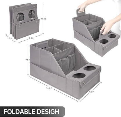MULISOFT Car Backseat Organizer with 11 Pockets & 2 Cup Holders, Pure Gray | Made from durable Oxford fabric with a waterproof surface, anti-slip buckles, and a foldable design for easy storage. - Image 8