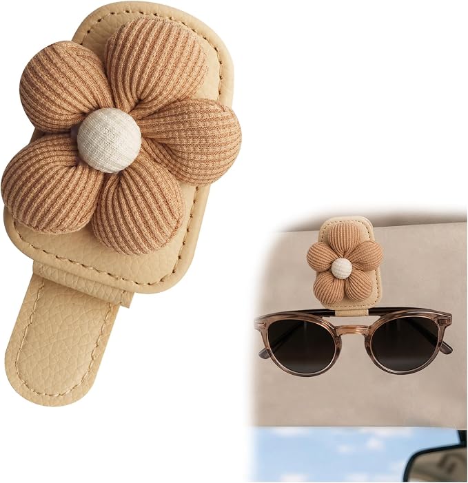 Flower Magnetic Sunglass Holder for Car Visor Fits Women (Brown) | Anti-Scratch Car Sunglass Holder Clip for Multiple Sizes of Glasses,Tool-Free Sunglasses Clip for Car Visor as Gifts by Unknown