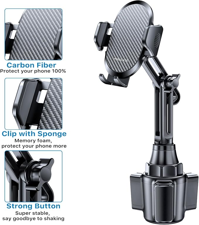 miracase 2025 Upgraded Universal Cup Phone Holder for Car, [Rotatable & Adjustable] Long Neck Car Cup Holder Phone Mount Compatible with iPhone, Samsung, Google & More Smartphones - Image 5