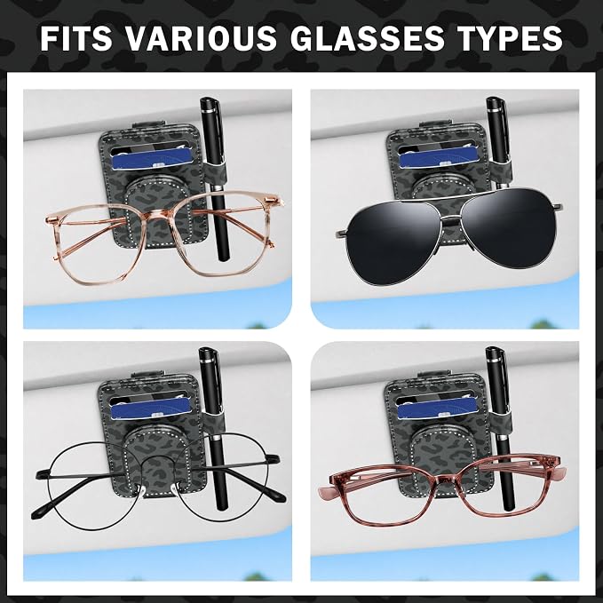 2 Pack Sunglass Holder for Car Visor Black Leopard Sunglasses Clip | Magnetic Car Sunglass Holder with 2 Card Slots & Pen Slot, Sunglass Visor Clip Car Accessories for Different Size Eyeglasses - Image 7