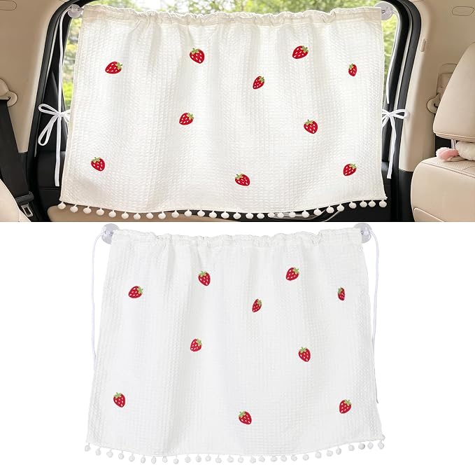 Car Side Window Sun Shade, Cute Blackout Car Window Shade Privacy Curtain for Baby, Automative UV Protection Window Shades with Suction Cup for Back Seat (Strawberries) by Unknown