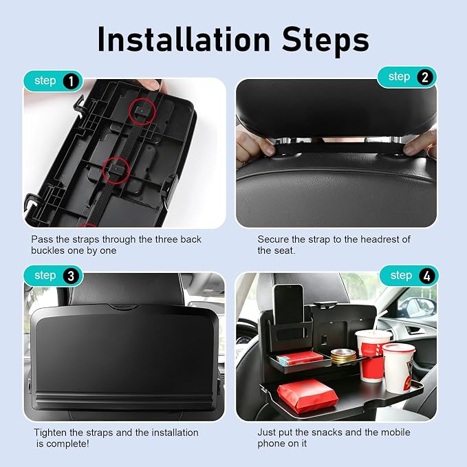 Car Food Tray Holder, Multifunctional Foldable Car Backseat Travel Tray, 13.38" x 7.87" Back Headrest Seat Eating Food Trays, for Food, Meal, Snack, Drinks (Black) - Image 6