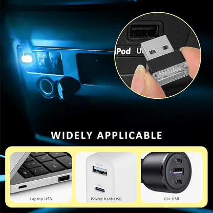 4PCS USB LED Car Interior Atmosphere Lamp, Plug-in USB Interface LED Night Lighting Decoration, Mini Portable Ambient Lights Kit Universal Interior Accessories for Most Cars (Ice Blue) - Image 5