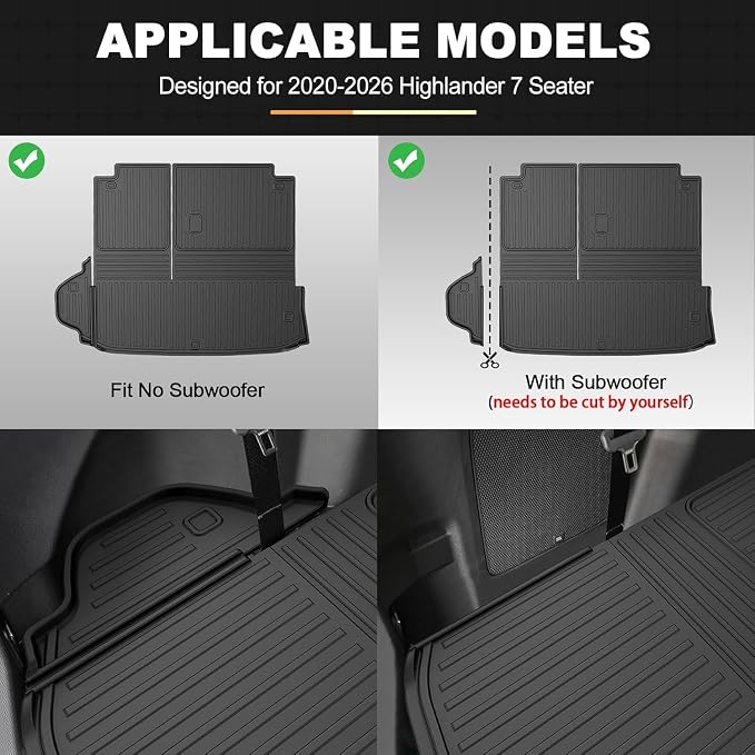 AOMSAZTO Floor Mats for Toyota Highlander 2020-2026 7 Seats (Gas & Hybrid) | Not for Grand Highlander, Custom Fit All-weather Protection Cargo Liner & Seat Back Mat Waterproof Easy to Clean Heavy Duty - Image 4