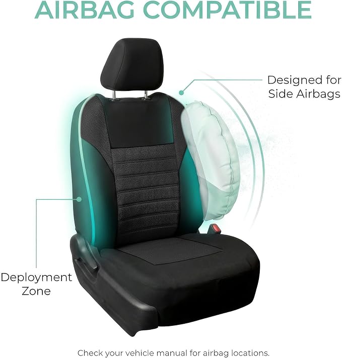 FH Group Automotive Car Seat Covers Front Set Premium 3D Air Mesh Front Seat Covers, Airbag Compatible Universal Fit Interior Accessories for Cars Trucks and SUVs - Black - Image 4