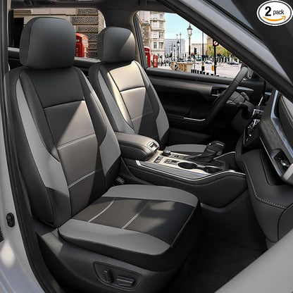 GIANT PANDA Front Car Seat Covers Custom Fit for Toyota Rav4 Camry Highlander Corolla Prius Corolla Cross Venza Avalon, Faux Leather Bucket Seat Covers, (Black + Gray/Grey) 2-Pack by GIANTPANDA