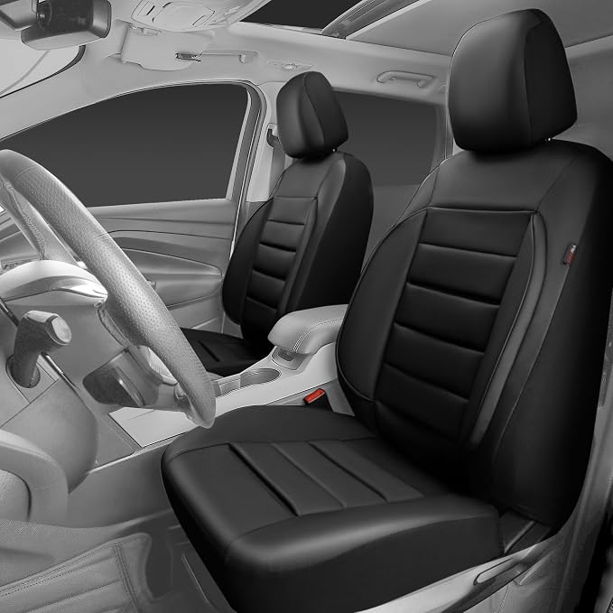 CAR PASS Faux Leather Car Seat Covers Front Seats Only, 3D Foam Support Car Seat Covers, Universal fit for Trucks Vans SUVs Sedans Automotive Comfortable, Airbag Compatible 2 Pieces Front Solid Black - Image 7
