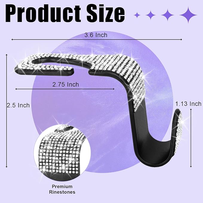 BFXM 6 Pack Car Seat Headrest Hooks,Car Accessories Bling White | Back Seat Purse Hanger Holder Hook, Universal Storage Organizer for Handbag Grocery Bags Coats - Image 2