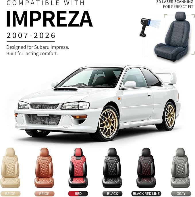 for Subaru Impreza 2012-2025 2026 Car Seat Covers, Full Set, Brown | Luxury Full Coverage Leather Seat Protectors, Waterproof Breathable, Non-Slip, Easy to Install, Airbag Compatible, All-Season - Image 3