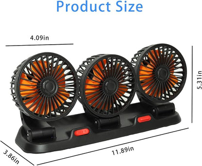 Portable 3-Head Car Cooling Fan 24V-Brushless Motor-2 Speeds, 360 Rotation,for Car Dashboard, Powerful Cooling Solution for SUV/RV/Truck/Van Vehicles,Cigarette Lighter Powered (3-head 24V) - Image 3