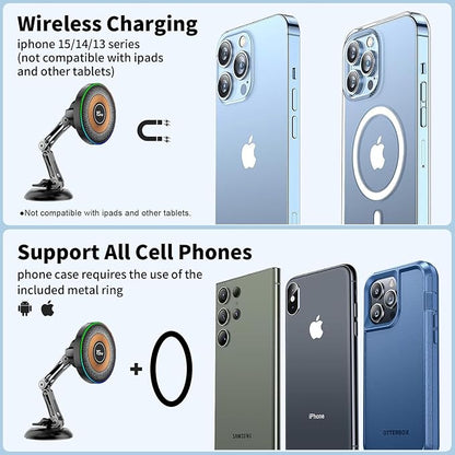ZBF Magnetic Phone Holder for Car,15W Wireless Fast Charging for MagSafe Car Mount Vacuum Suction Cup Dashboard Windshield Phone Mount for Car 360°Adjustable Magnetic Mount for Women Men iPhone 17/16 - Image 6