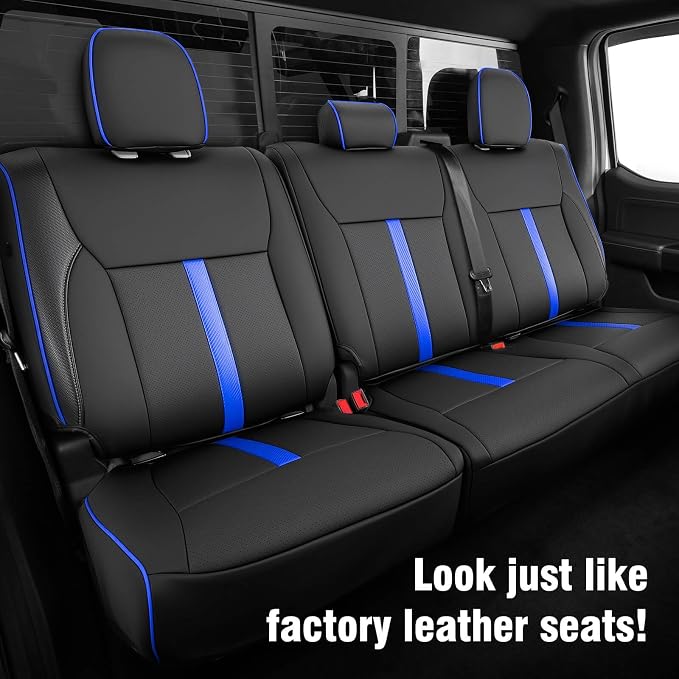 DiffCar® for Ford F150 Seat Covers 2015-2023 2024 2025 2026, Black/Blue | Full Set Faux Nappa Leather, Fit Crew and SuperCrew Cab XL XLT, Custom Fit for Ford F-150 Accessories, Pickup Seat Protectors - Image 4