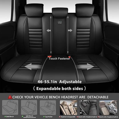 CAR PASS Back Seat Covers, Nappa Leather Rear Seat Bench Cushion Lined Sponge Waterproof Breathable PU Split Back Row Protector Universal Fit for Car Vehicle Sedan SUV Pickup Truck, Back Rear Seats - Image 3