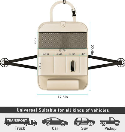 Backseat Car Organizer with Tray 1 Pack,Car Backseat Organizer with Foldable Table for Kids,Multifunctional Seat Back Organizer with Storage Pockets Car Storage Organizer (Beige) - Image 2