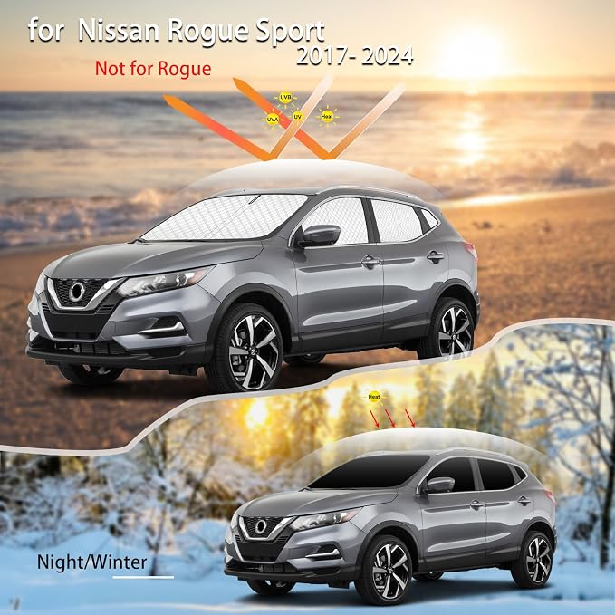 KMF 8pcs Thicken Full Window Sun Shades for Nissan Rogue Sport 2017-2024 Accessories, Custom Fit Windshield Sunshade Car Window Covers for Side Rear, UV Block and Blackout Privacy for Camping Outdoor - Image 5