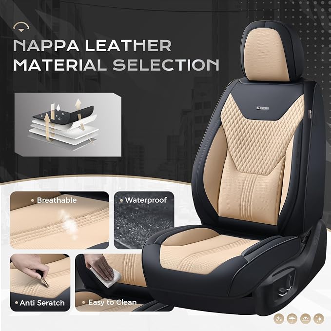 Coverado Car Seat Covers with Lumbar Support, Front Covers for Cars, Universal Automotive Seat Cover, Waterproof, Leather Car Seat Cushion, Interior Seat Protectors for Most Cars - Image 2