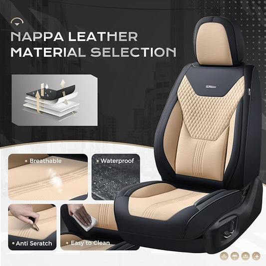 Coverado Car Seat Covers with Lumbar Support, Front Covers for Cars, Universal Automotive Seat Cover, Waterproof, Leather Car Seat Cushion, Interior Seat Protectors for Most Cars - Image 2