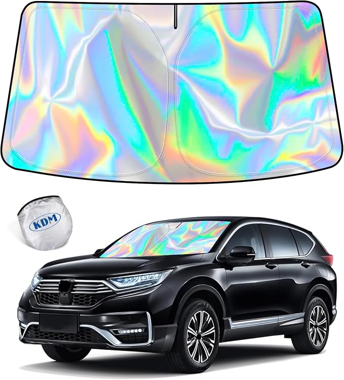 KDM Laser Silver Style Windshield Sun Shade for Honda CR-V 2017-2022 | 2018 2019 2020 2021 CRV,Foldable Front Reflective Windows Sunshade Visor Protector Blocks UV Rays Heat by KDM