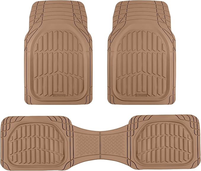Motor Trend FlexTough LITE Rubber Car Mats Full Set - All Weather Floor Mats for Trucks, Cars & SUVs - Automotive Waterproof Beige Car Floor Mats for Cars Interior Accessories Universal Trim-to-Fit by MotorTrend