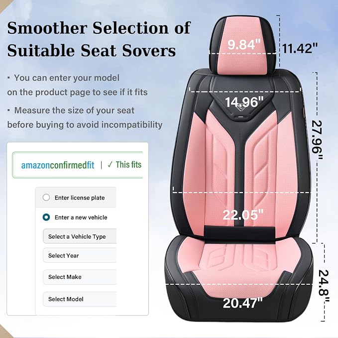 Coverado Car Seat Covers Full Set, Car Seat Protectors Leather Seat Covers for Cars, Automotive Seat Covers Car Accessories Universal Fit for Most Sedans SUV Pick-up Truck(Black&Pink) - Image 8