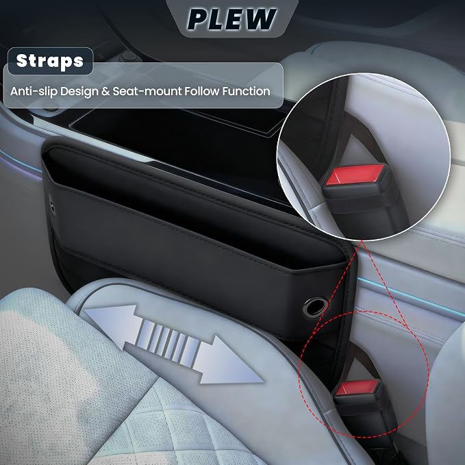 2-Pack Car Seat Gap Filler Organizer - Upgraded Anti-Slip Strap Design - Premium Leather Side Console Pocket - Prevent Phone Falling - (0.2”-1.2" Gaps),Clever Gifts For SUV, Truck & Sedan, Black - Image 7