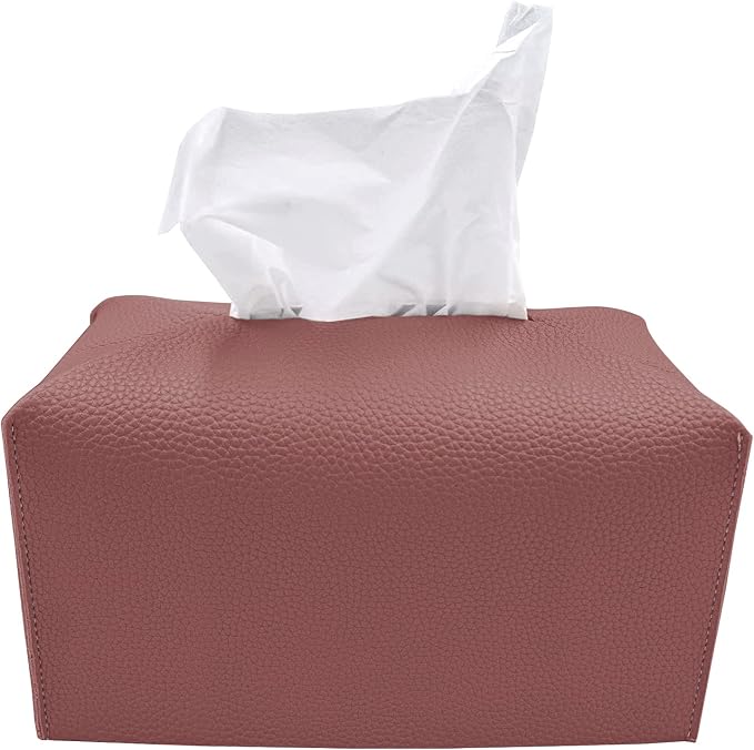 Carrotez Tissue Box Cover, [Refined] Modern PU Leather Rectangular Tissue Box Holder - Decorative Holder/Organizer for Bathroom Vanity Countertop, Night Stands, Office Desk 9.5"X5"X5" - Dry Rose by Carrotez