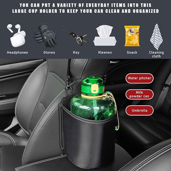 Car Seat Side Large Cup Holder, Waterproof Cup Holder Expander Adapter Bag, Multifunctional Hanging Storage Organizer for Drink Water Bottle, Essential Road Trip Car Accessories - Image 5