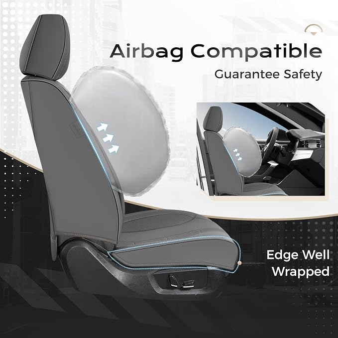 Coverado Car Seat Covers with Lumbar Support, Front Covers for Cars, Universal Automotive Seat Cover, Waterproof, Leather Car Seat Cushion, Interior Seat Protectors for Most Cars - Image 3