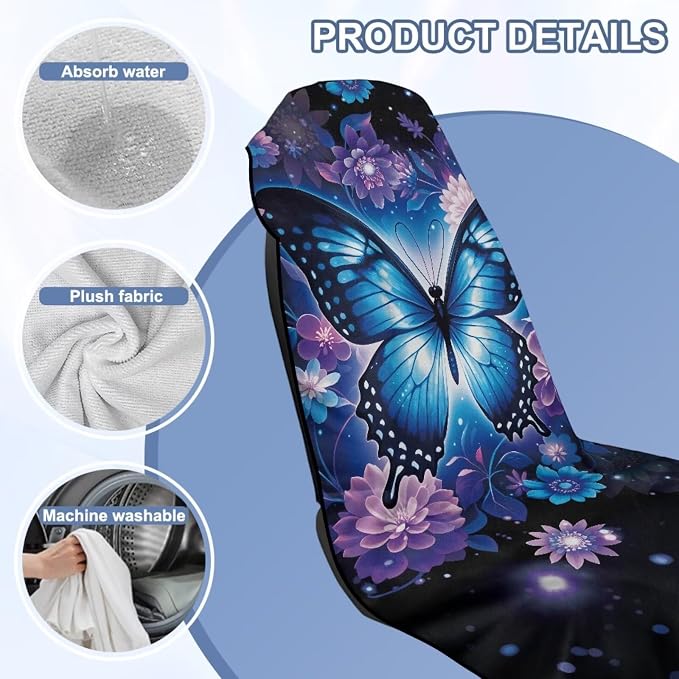 Blue Butterfly Flower Towel Seat Covers for Cars Front Seat Only Sweat Auto Interior Seat Protector Butterfly Print Car Seat Cover Towel for Yoga Mat Universal Automotive Seat Cushion Pads - Image 6