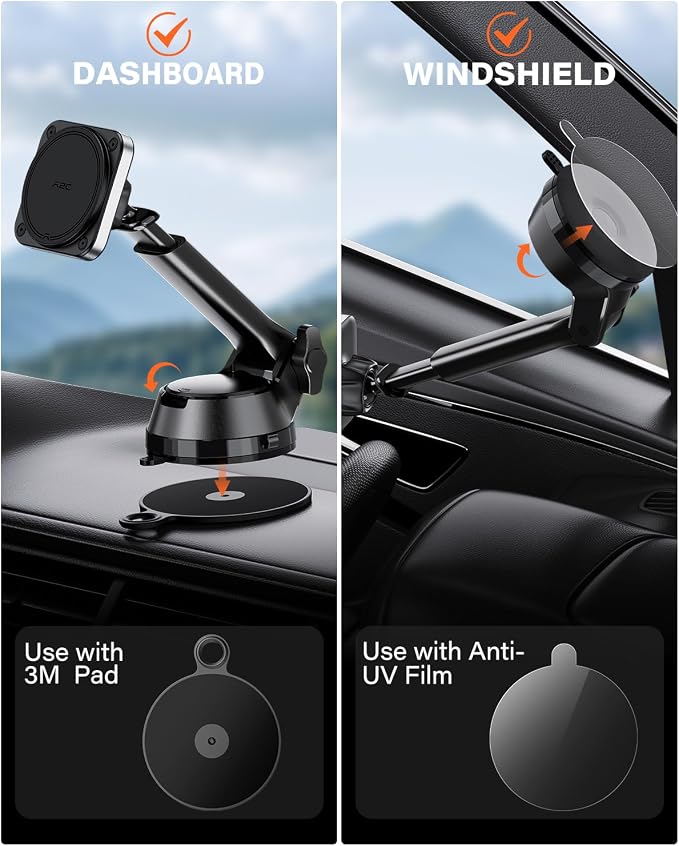 APPS2Car Magnetic Car Mount for MagSafe, Heavy Duty Phone Holder with 20 N55 Magnets, Strong Suction Cup, Adjustable Telescopic Arm, Dashboard & Windshield Mount for iPhone 12-17 Series and All Phones - Image 2