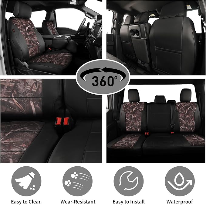 EKR F150 Seat Covers Custom Fit for (RegularCab) 2021-2026 Ford F-150 XL/XLT & 2023-2026 F250/F350/F450 SuperDuty XL/XLT,(First Row Only),Faux Leather(Black/Reed Camo) - Image 2
