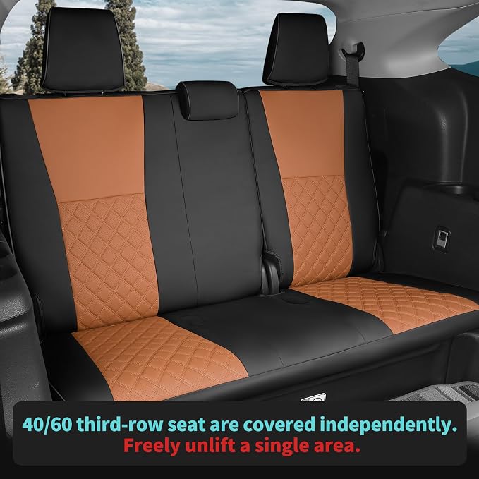 Custom Seat Covers for Toyota Highlander 2020-2024 8 Seats | black brown, faux leather, 2nd row 40/60 split bench, waterproof, breathable, airbag compatible, stain resistant - Image 4