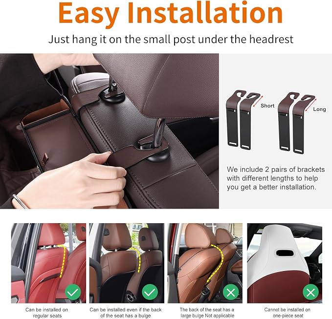 Car Seat Back Cup Holder, 4-in-1 Multifunctional Backseat Organizer with Tissue Box Storage & Hooks (Brown) - Image 6