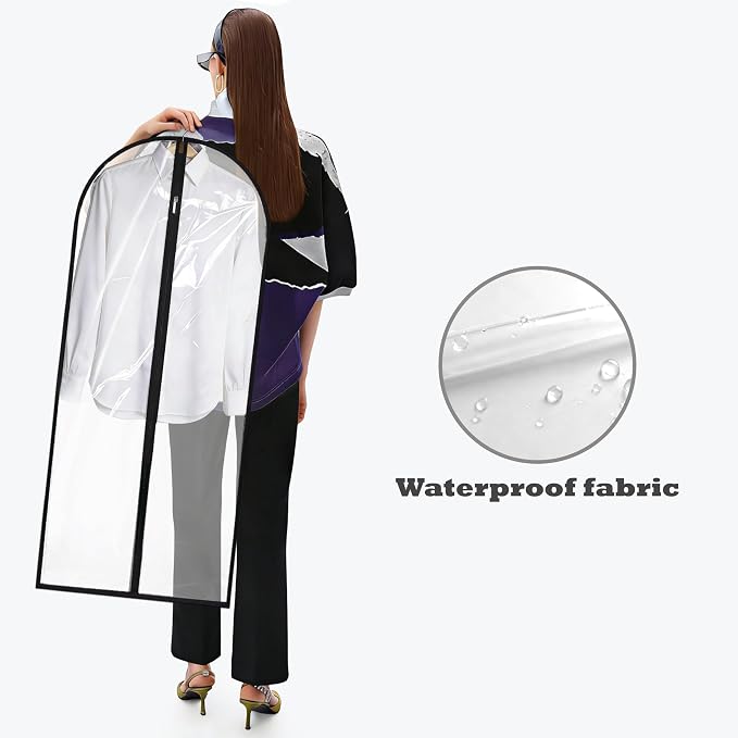 Dress Bags for Gowns Long, 60'' Garment Bags for Hanging Clothes, Suit Bag Cover for Storage and Travel (Clear) - Image 6