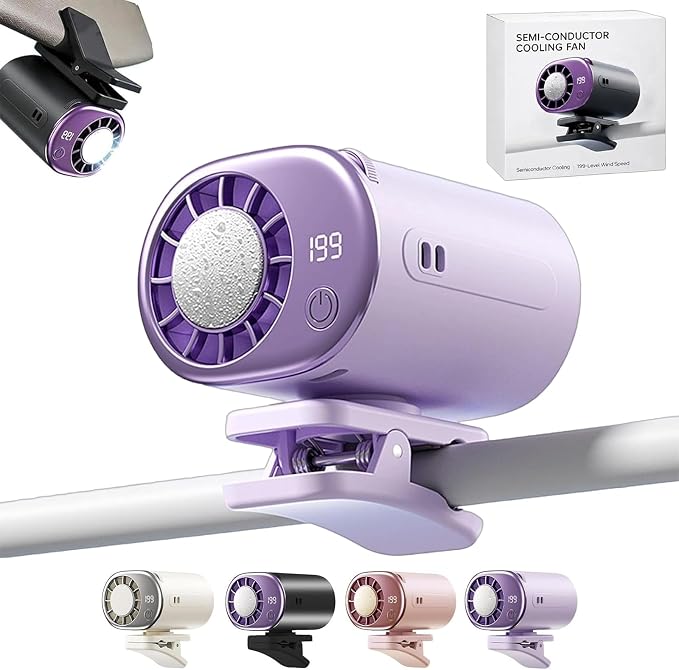 Car Clip on Air Conditioner Fan with Led Display 360° Rotation | 199-Speed Car Clip on Air Conditioner Fan, 16°C Semi-Conductor Cooling, for Vehicle, Office, Outdoor Use by HuitengXR