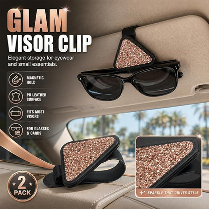 2PCS Magnetic Sunglass Holder for Car Visor, PU Leather Automotive Sun Visor Eyeglasses Hanger Clip, Vehicle Interior Ticket Card Organizer Mount Accessories for SUV Pickup Truck(Rosegold) - Image 3