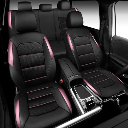 CAR PASS Memory 3D Foam Car Seat Covers Full Set, Breathable Mesh Thick Seat Covers for Car, Pink Metal Film Leather Seat Covers, Universal Automotive Comfort for SUVs Trucks, Black Pink - Image 2